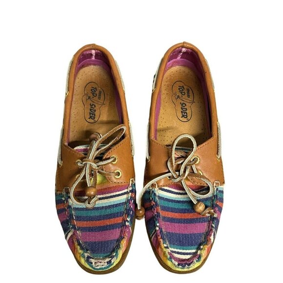 Sperry Top-Sider Womens 8M Rainbow‎ Striped Leather Boat Shoes Slip On Madras - Picture 3 of 7